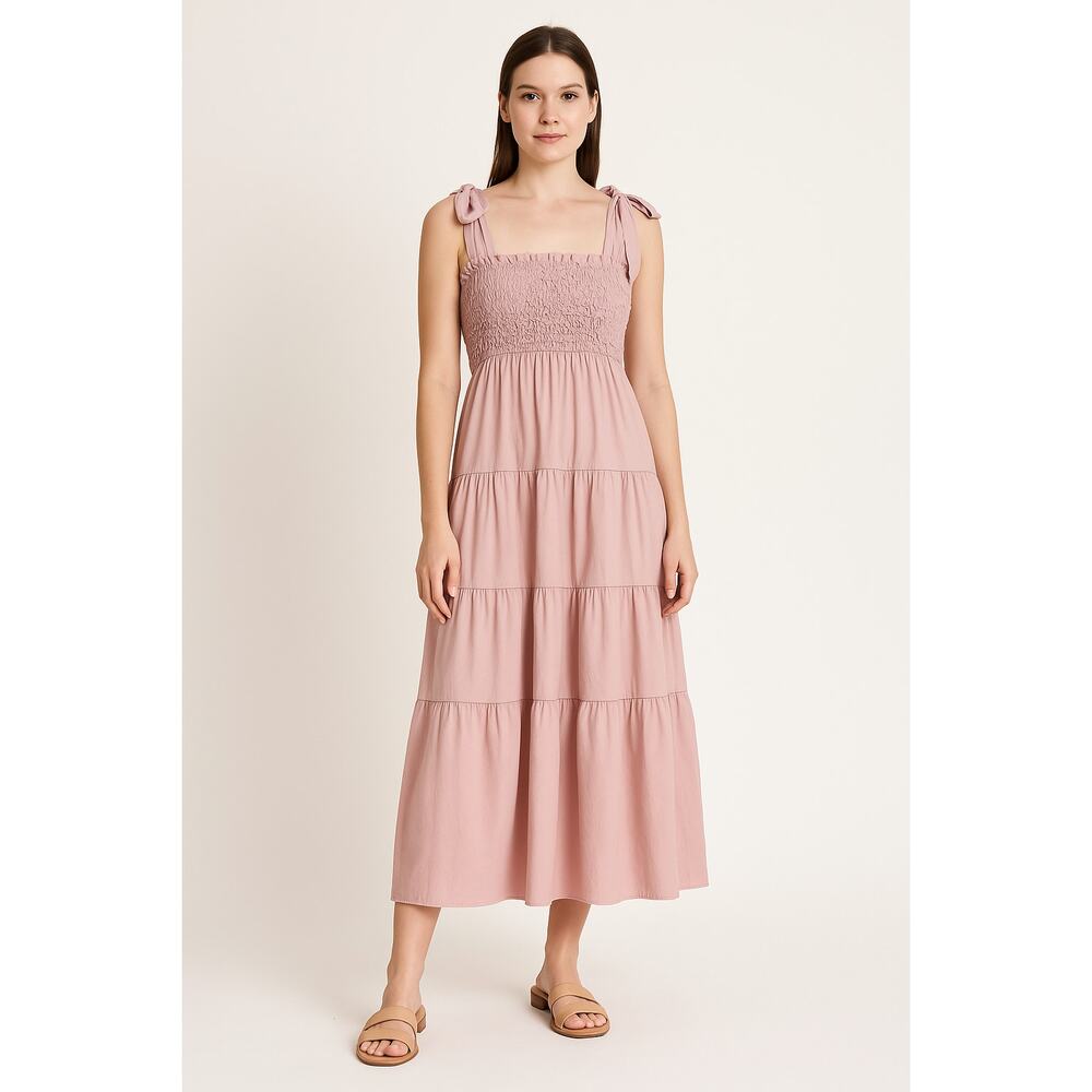 En Saison Matisse Smocked Cotton Midi Dress Pink M - Picture 1 of 4
